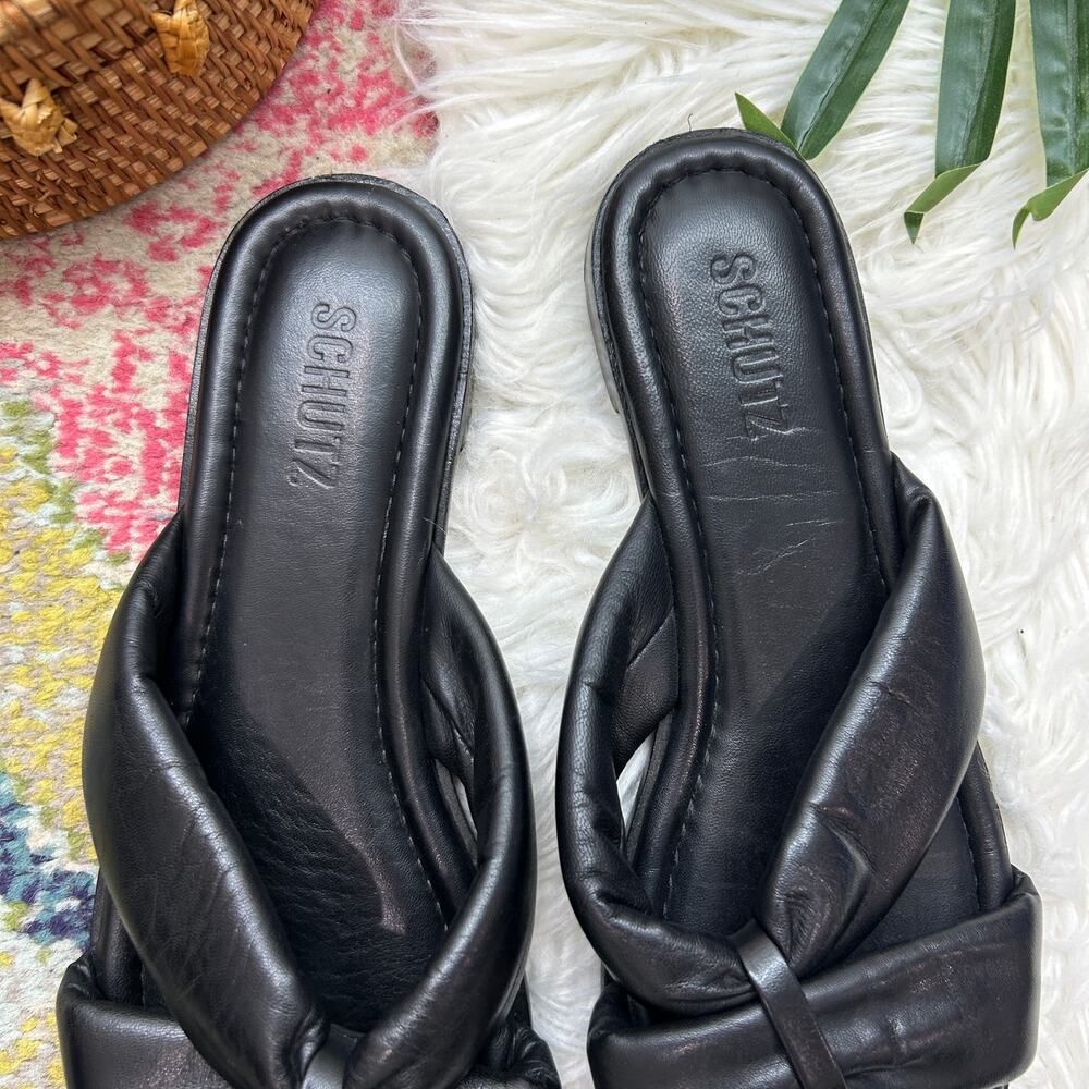 Schutz Black Fairy Slide Sandal 9 Leather Slip On Neutral Minimalist - Picture 2 of 6